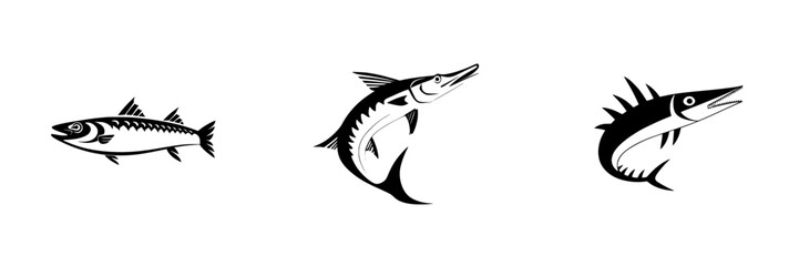 Poster - Silhouette pictograms of three different fish species in isolated vector design