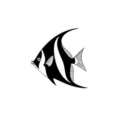 Poster - Silhouette of a fish in black and white style representing aquatic life in a minimalist design