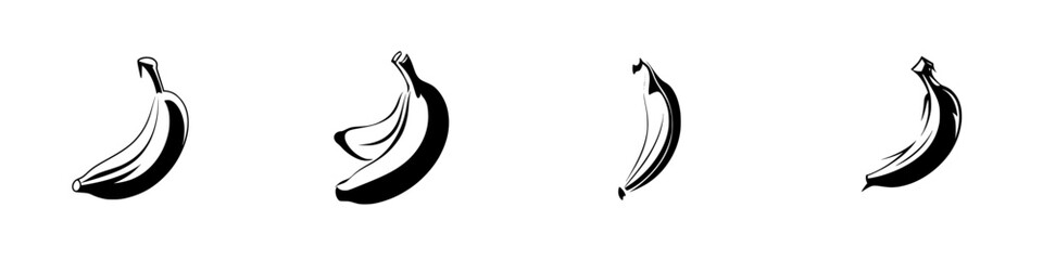 Poster - Silhouette pictograms of bananas showcasing various stages of ripeness and angles