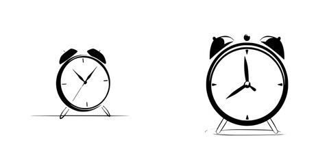 Poster - Silhouette pictogram set of alarm clocks depicting different designs and positions suitable for various applications