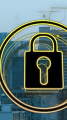 Fototapete - animation of security padlock icon and light trails against aerial view of cityscape