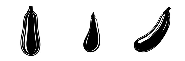 Poster - Silhouette pictogram set of various sizes of eggplant icons isolated on white background for graphic design