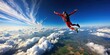 © chokdeelaw - Solo skydiver in freefall against a vast blue sky with cumulus clouds and the Earth below, skydiving, solo jump,  skydiving