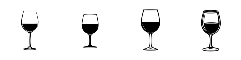 Poster - Collection of silhouette pictograms featuring various shapes of wine glasses in isolated vector format for design use