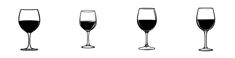 Poster - Silhouette pictogram set of various wine glass shapes designed for minimalist graphic representation