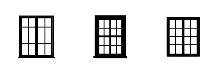 Poster - Set of silhouette pictograms representing various window designs suitable for architectural illustrations and graphic design projects