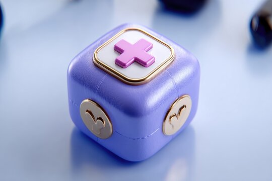 A vibrant, 3D rendered, light-purple cube, subtly reflective,  featuring a pink plus sign