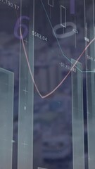 Leinwandbilder - Animation of changing numbers and multiple graphs over modern city in background