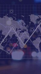 Poster - Animation of graphs, loading bars and rotating map over blurred vehicles on street