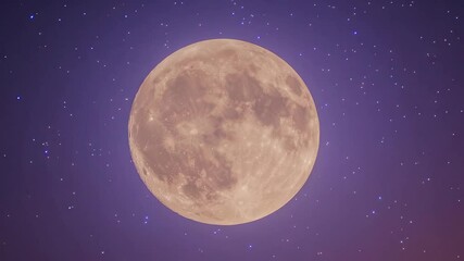 Wall Mural - Luminous moon at nighttime, set against a deep purple night sky with twinkling stars. A serene and picturesque celestial scene.
