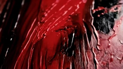 Poster - A textured canvas displays thick strokes of deep red paint, creating an abstract and dramatic background