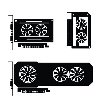 Four graphics card icons isolated on white background