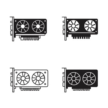 Four graphics card icons isolated on white background
