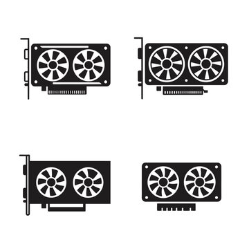 Four graphics card icons isolated on white background
