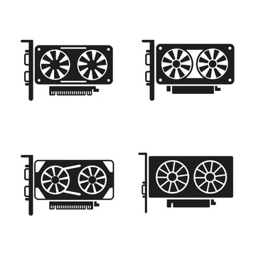 Four graphics card icons isolated on white background