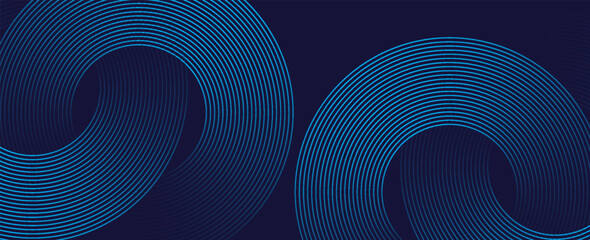 Aufkleber - Abstract blue glowing geometric lines on dark blue background. Modern shiny blue circle lines pattern. Futuristic technology concept. Suit for cover, poster, banner, brochure, header, vector