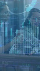 Poster - Animation of graphs, loading circles, trading board, diverse female coworkers discussing reports