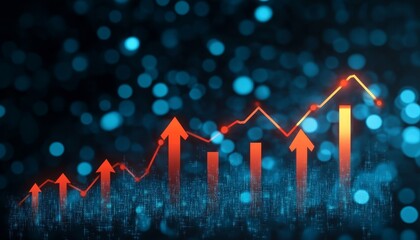 Poster - Futuristic Financial Growth Display with Ascending Chart Indicators and Glowing Technology Trends