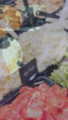 Poster - Animation of infographic interface moving over fresh food with price tags for sale in store