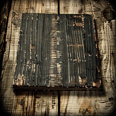 Poster - Vintage wooden square surface with textured black paint over a grainy background
