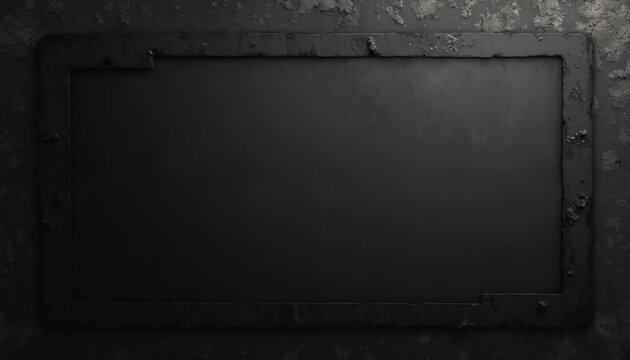 Abstract dark grunge texture background with a frame. Rough aged black wall surface with blank space for your text. Ideal for presentations graphic design projects.