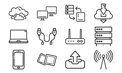Poster - Technology And Network Icon Set With Cloud Server Laptop Router And Data (17)