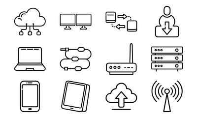 Poster - Technology And Network Icon Set With Cloud Server Laptop Router And Data (18)