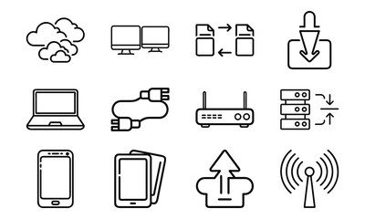 Poster - Technology And Network Icon Set With Cloud Server Laptop Router And Data (15)