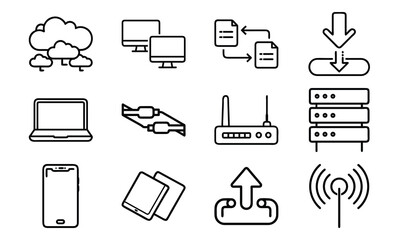 Poster - Technology And Network Icon Set With Cloud Server Laptop Router And Data (16)