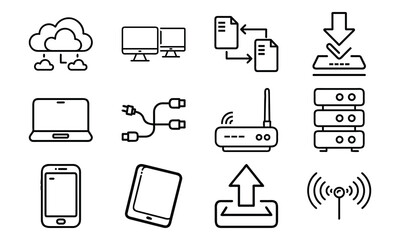 Poster - Technology And Network Icon Set With Cloud Server Laptop Router And Data (5)