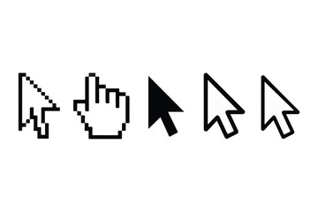 Fototapete - Collection of pixelated and outline mouse cursors silhouette isolated on white background