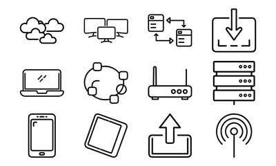 Poster - Technology And Network Icon Set With Cloud Server Laptop Router And Data (2)