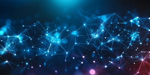 Poster - Abstract Networkscape Interconnected Dots and Polygonal Complexity in Striking Shades of Blue