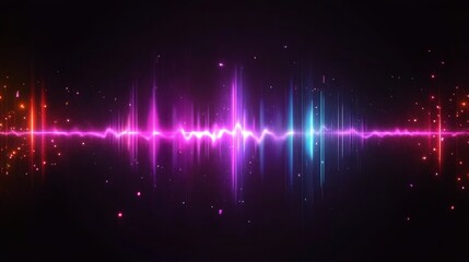 Poster - Abstract Dynamic Soundwave Pulsations on a Dark Backdrop with Neon Streaks and Shimmering Details