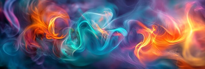 Poster - Dynamic Kinetic Energy Streams in Vibrant Magenta, Blue Green, and Fiery Orange Abstract Art