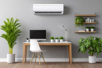 Poster - Modern home office interior design with air conditioning unit