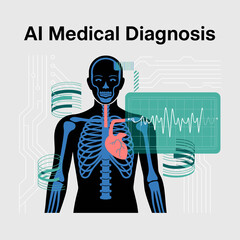 Wall Mural - AI medical diagnosis: Human anatomy scan with health data. Science and technology concept