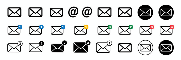 Fototapete - Email icon set, envelope symbol for message, contact, and notification
