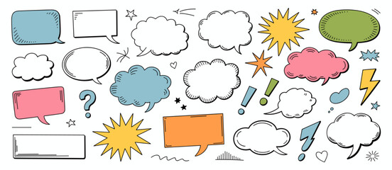 Wall Mural - Speech bubbles doodle set. Comic dialogue boxes, speech balloons for message