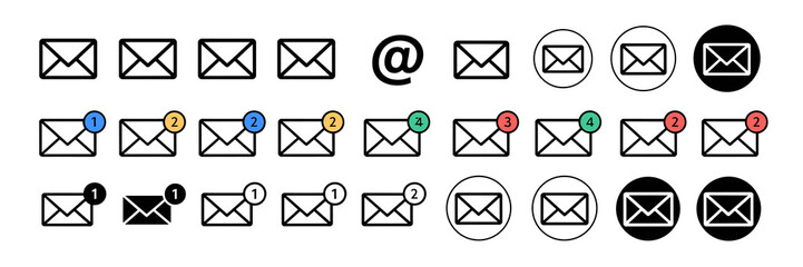 Fototapete - Email icon set, message notification design, vector illustration, communication concept