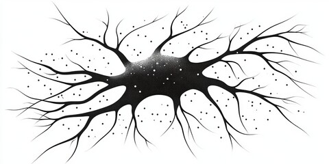 Poster - Abstract Lowpoly Neuron Cell Background with Dark Nerve Cell and Branches in Thin Lines and Dots