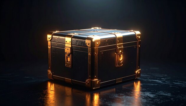 Luxurious Black and Gold Treasure Chest, 3D Render