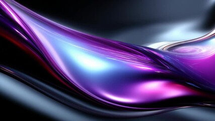 Poster - Abstract metallic waves catch and reflect light in purple, blue, and silver hues. Sleek and modern design with a high gloss finish. Ideal for futuristic backgrounds.