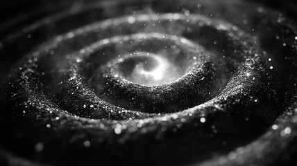 Wall Mural - mesmerizing spiral of charcoal dust with glittering particles. abstract black and white vortex of sh