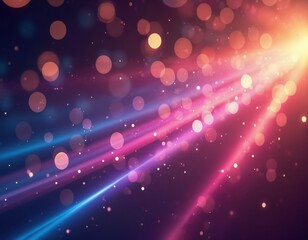 Fototapete - Abstract background with neon bokeh lights, glowing lines, vibrant multicolor wallpaper. Festive design with glowing streaks. Great for party invitations, advertising, web design, digital art.