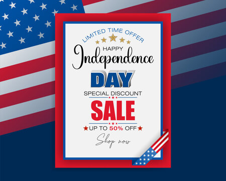 Holiday background with handwriting texts and national flag colors for Fourth of July, American Independence day sales, commercial events; Vector illustration.