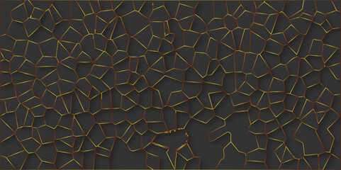 Poster - Beautifu bluck and golden crystallized polygon background. abstract light colorful stone tile pattern with shadow. modern wallpaper, trendy simple minimal geometric background abstract mosaic back