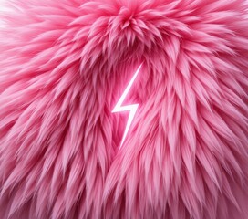 Poster - Violet thunder icon shape with fur. 3d furry texture design element isolated on white background. Adorned with a unique fur texture