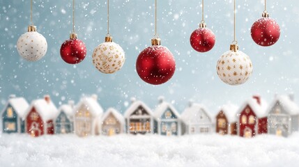 Wall Mural - Colorful ornaments hanging from tree branches outdoors, creating a festive and decorative display.