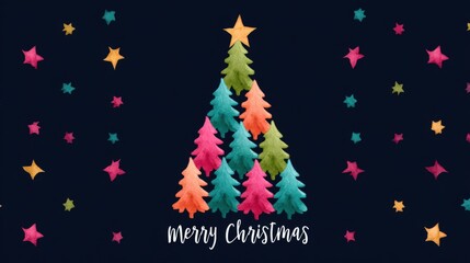 Wall Mural - Brightly colored Christmas trees in a row against a dark background, perfect for holiday designs.